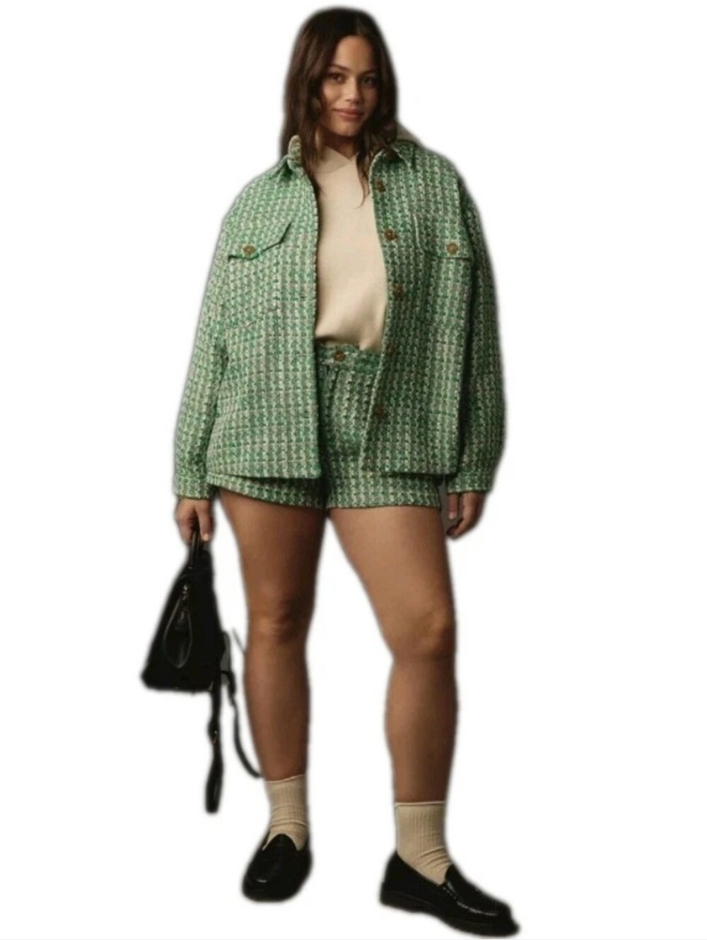 Anthropologie Mauve Green Tweed Button Front Shirt Jacket Long Sleeve Size:  1X